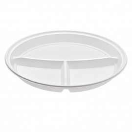 Talerz plastikowy biały 22cm trójdzielny (100szt)